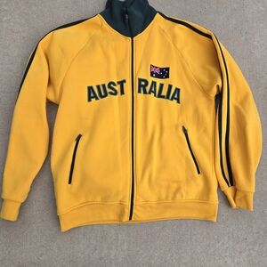 Mr. Kangaroo Australia 2XL Zip Sweatshirt Gold/Green Striped Sleeves Pockets